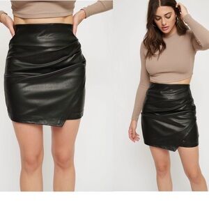 Dynamite Calvin Black Faux Leather ruched mini Skirt Sz M NWT